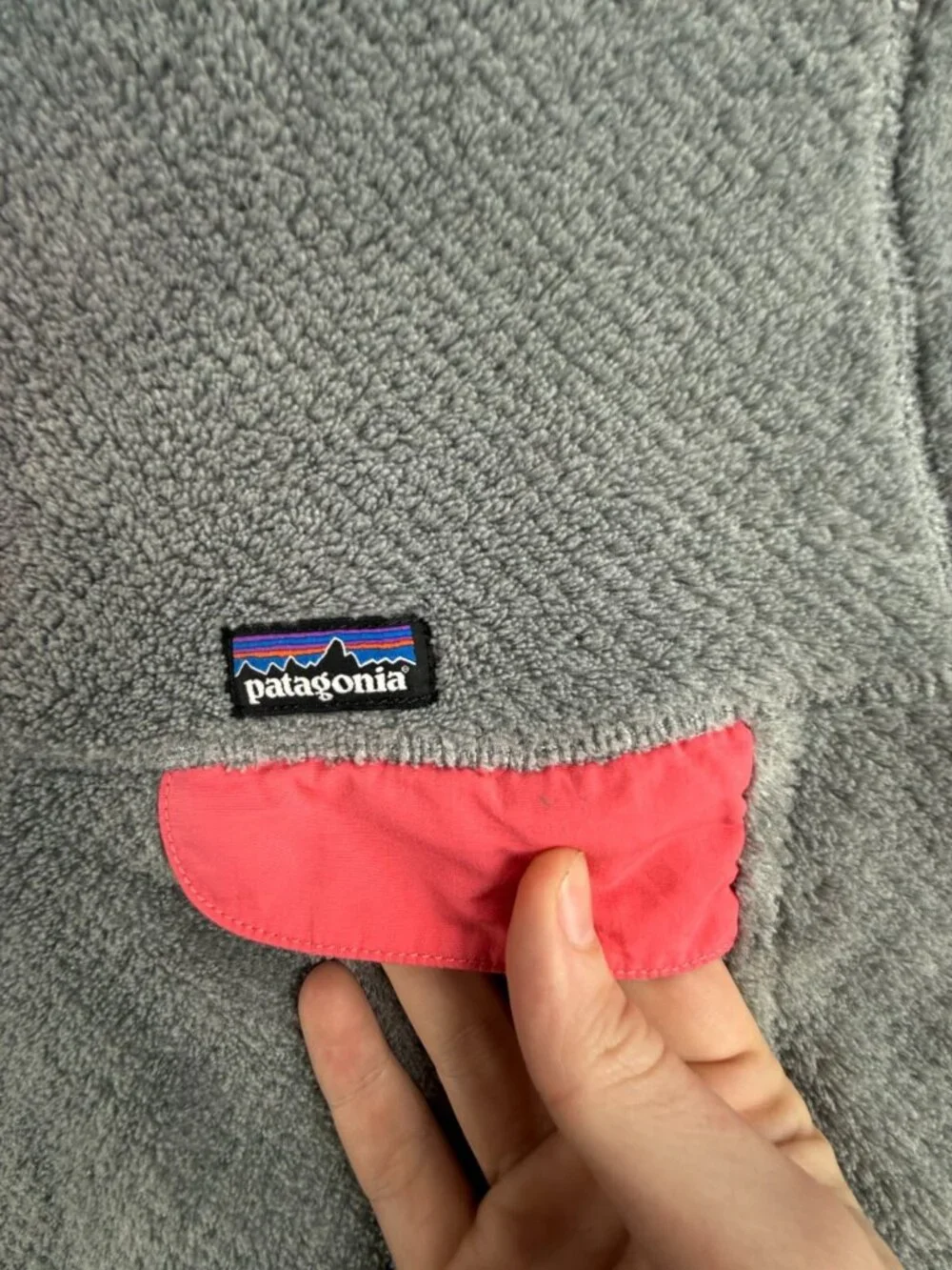 Patagonia Fleece Jacket Girls Youth Size 2XL 16-18 Gray Pink Fuzzy Soft Snap